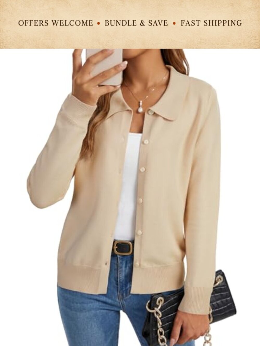 Lightweight Knit Collared Button Down Long Sleeve Cardigan Sweater Jacket